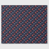 Papier Cadeau Fraise, Huckleberry, Mûre sur Fond Bleu Marine (Plat)