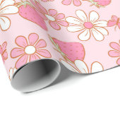 Papier Cadeau Fraise, marguerite et papillon (Coin rond)