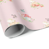 Papier Cadeau Fraise Sucrée Rose et Bébé Fée (Coin rond)