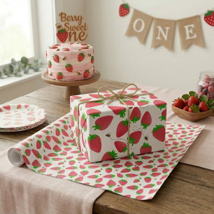 Papier Cadeau Fraises aux pointes vertes fantaisistes Abeilles