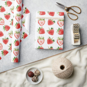 Papier Cadeau Fraises en forme de cœur Anniversaire