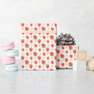 Papier Cadeau Fraises et Coeurs sucrés