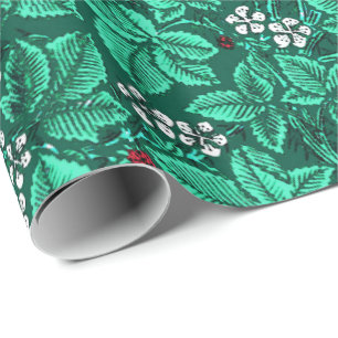 Papier Cadeau Fraises et Feuilles Art Nouveau, Turquoise