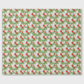 Papier Cadeau Fraises et fleurs roses et blanches (Plat)