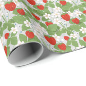 Papier Cadeau Fraises et fleurs roses et blanches (Coin rond)