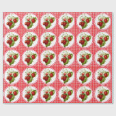 Papier Cadeau Fraises et Gingham Rouge  (Plat)