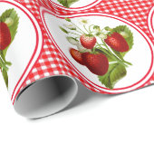 Papier Cadeau Fraises et Gingham Rouge  (Coin rond)