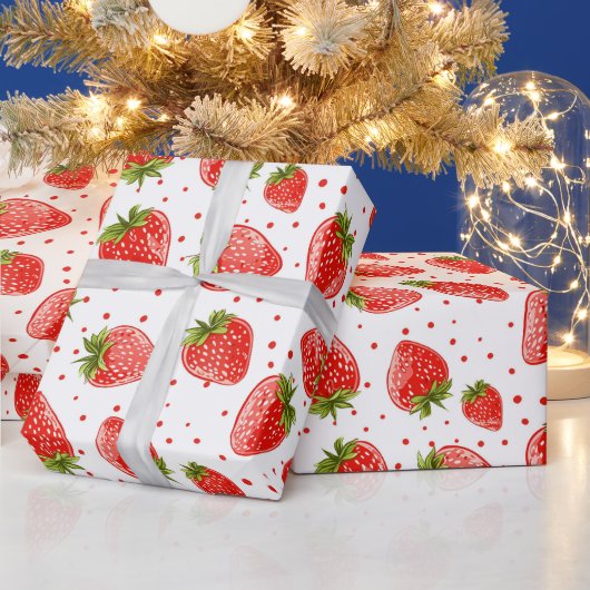 Papier Cadeau Fraises et points papier d'emballage motif (Vacances)