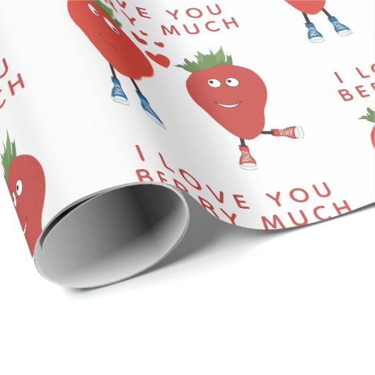 Papier Cadeau Fraises Mignonnes En Amour (Coin rond)