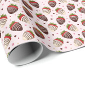 Papier Cadeau Fraises Recouvertes de Chocolat (Coin rond)