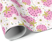 Papier Cadeau Fraises roses (Coin rond)