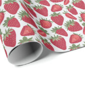 Papier Cadeau Fraises rouge vintage et blanche (Coin rond)