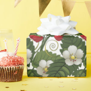 Papier Cadeau Fraises rouges et découpage de Feuilles verts