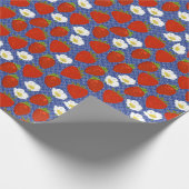 Papier Cadeau Fraises rouges et fleurs blanches Marine et blanc (Coin)
