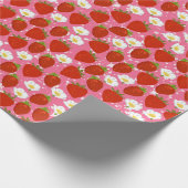 Papier Cadeau Fraises rouges et fleurs blanches rose et blanche (Coin)