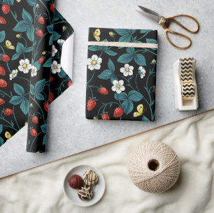 Papier Cadeau Fraises sauvages rouge/jaune/bleu/noir