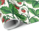 Papier Cadeau Fraises sauvages sur blanc (Coin rond)
