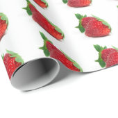 Papier Cadeau Fraises sur blanc (Coin rond)