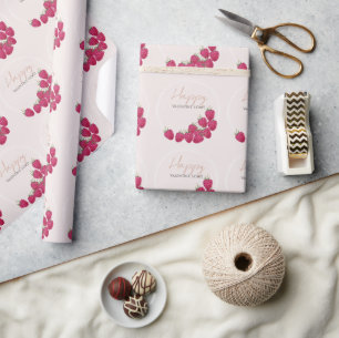 Papier Cadeau Framboises Aquarelle Joyeuse Saint-Valentin