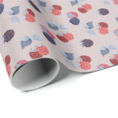 Papier Cadeau Framboises, Mûres, Feuilles sur rose (Coin rond)