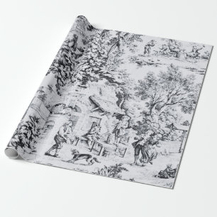 Papier Cadeau Français Black White Toile Rustique Style Découpag