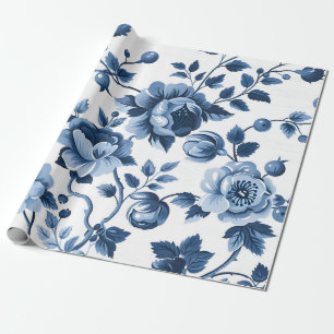 Papier Cadeau Français Cottagecore Blue Floral Pattes