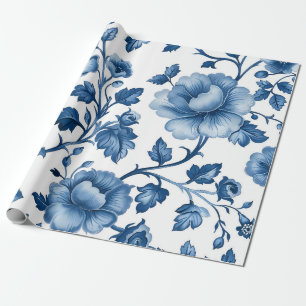 Papier Cadeau Français Cottagecore Blue Floral Pattes