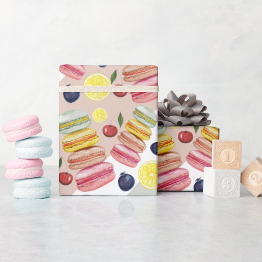 Papier Cadeau Français Macarons aquarelle peinte à la main (Baby Shower)