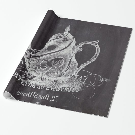 Papier Cadeau français pays paris thé fête chalkboard teapot (Déroulé)