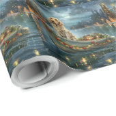 Papier Cadeau Français Setter Christmas Festive Voyage (Coin rond)