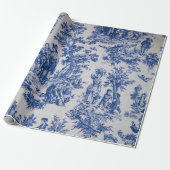 Papier Cadeau Française toile de jouy Découpage bleu et blanc (Déroulé)