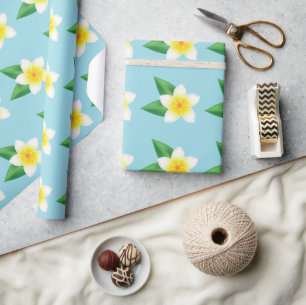 Papier Cadeau Frangipanier Blanc Tropical Fleur de Plumeria sur