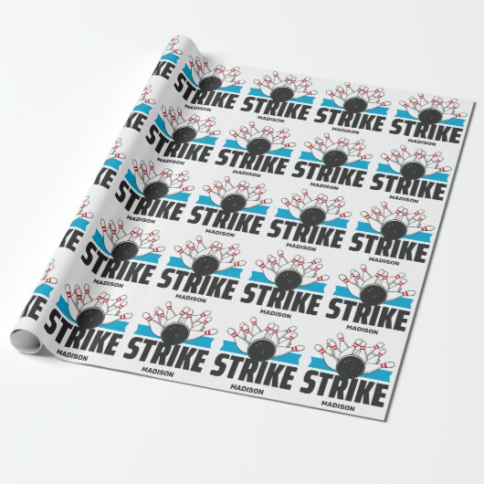 Papier Cadeau Frappe Bowling Nom Personnalisé (Déroulé)