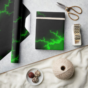 Papier Cadeau Frappes de foudre verte Alien en Pitch noir