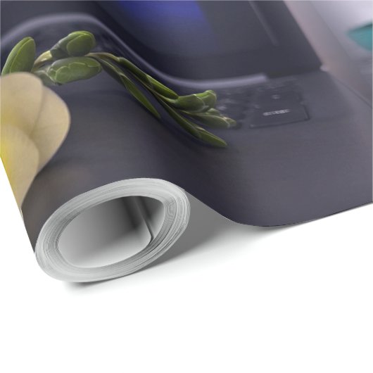 Papier Cadeau Freesia jaune blanc (Coin rond)