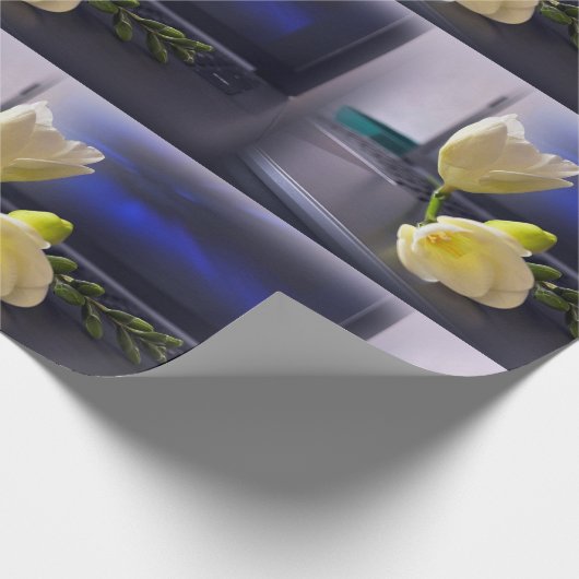 Papier Cadeau Freesia jaune blanc (Coin)