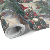 Papier Cadeau French Bulldog Riding Moto Noël (Coin rond)