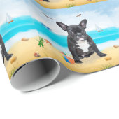 Papier Cadeau French Bulldog sur la plage (Coin rond)