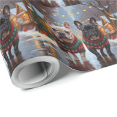 Papier Cadeau French Bulldogs Christmas Snow Holiday (Coin rond)