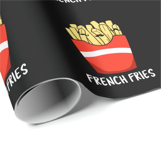 Papier Cadeau French Fries Funny Fast Food Pun Dark BG (Coin rond)