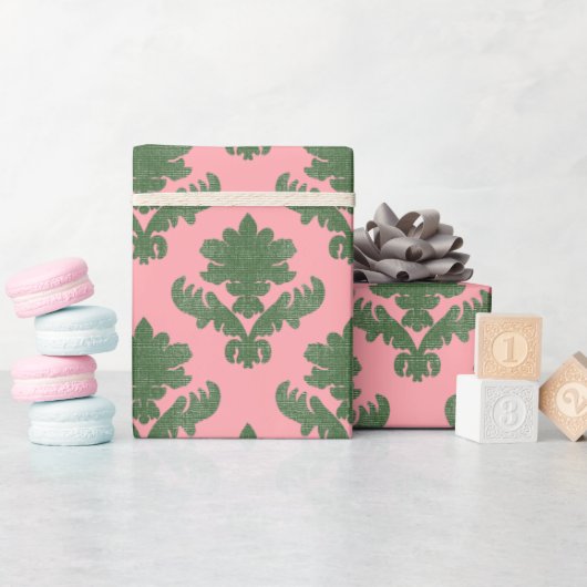 Papier Cadeau French Tapestry Green and Pink (Baby Shower)