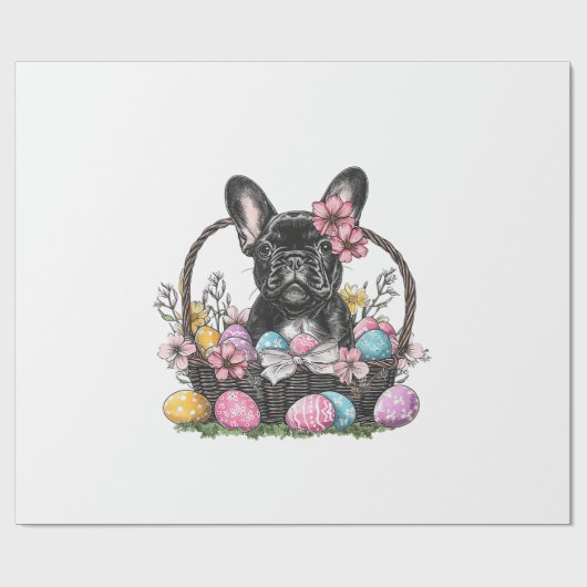Papier Cadeau Frenchie Chien de Pâques Frenchie Chien Œufs Dessi (Plat)