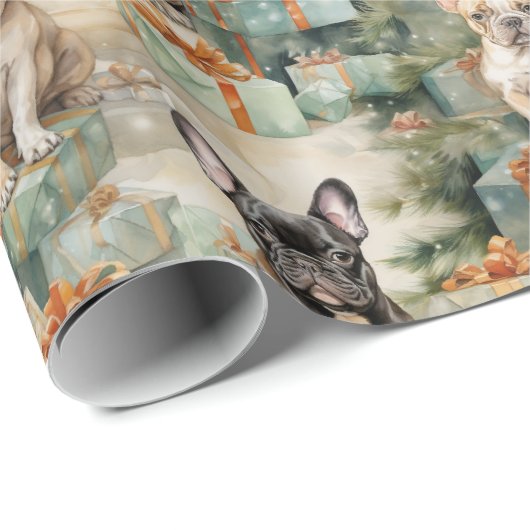 Papier Cadeau Frenchie Festive Bliss (Coin rond)