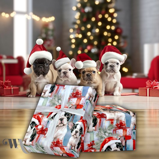 Papier Cadeau Frenchie Père Noël Squad Cadeau de Noël