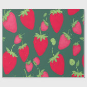 Papier Cadeau Fresh Strawberry Pattern on Dark Green Background (Plat)