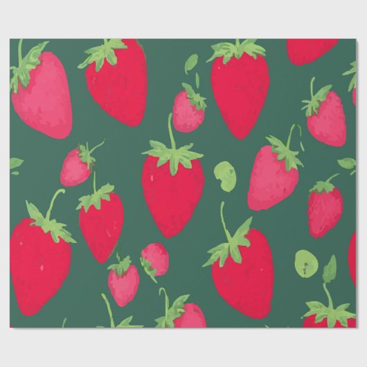 Papier Cadeau Fresh Strawberry Pattern on Dark Green Background (Plat)