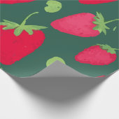 Papier Cadeau Fresh Strawberry Pattern on Dark Green Background (Coin)