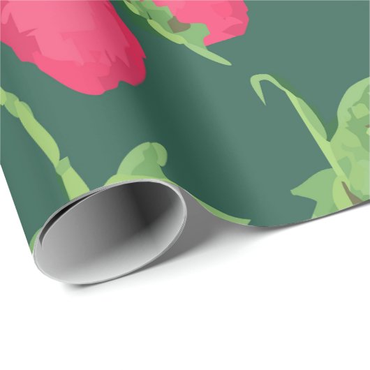 Papier Cadeau Fresh Strawberry Pattern on Dark Green Background (Coin rond)