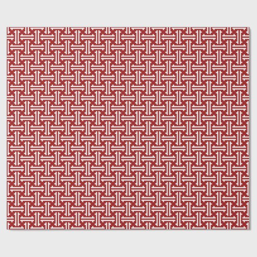 Papier Cadeau Fret chinois Art déco, rouge foncé et blanc (Plat)
