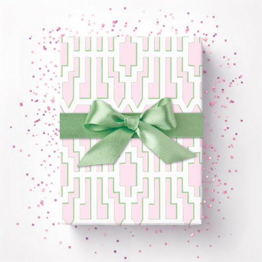 Papier Cadeau Fretwork Chippendale rose et vert